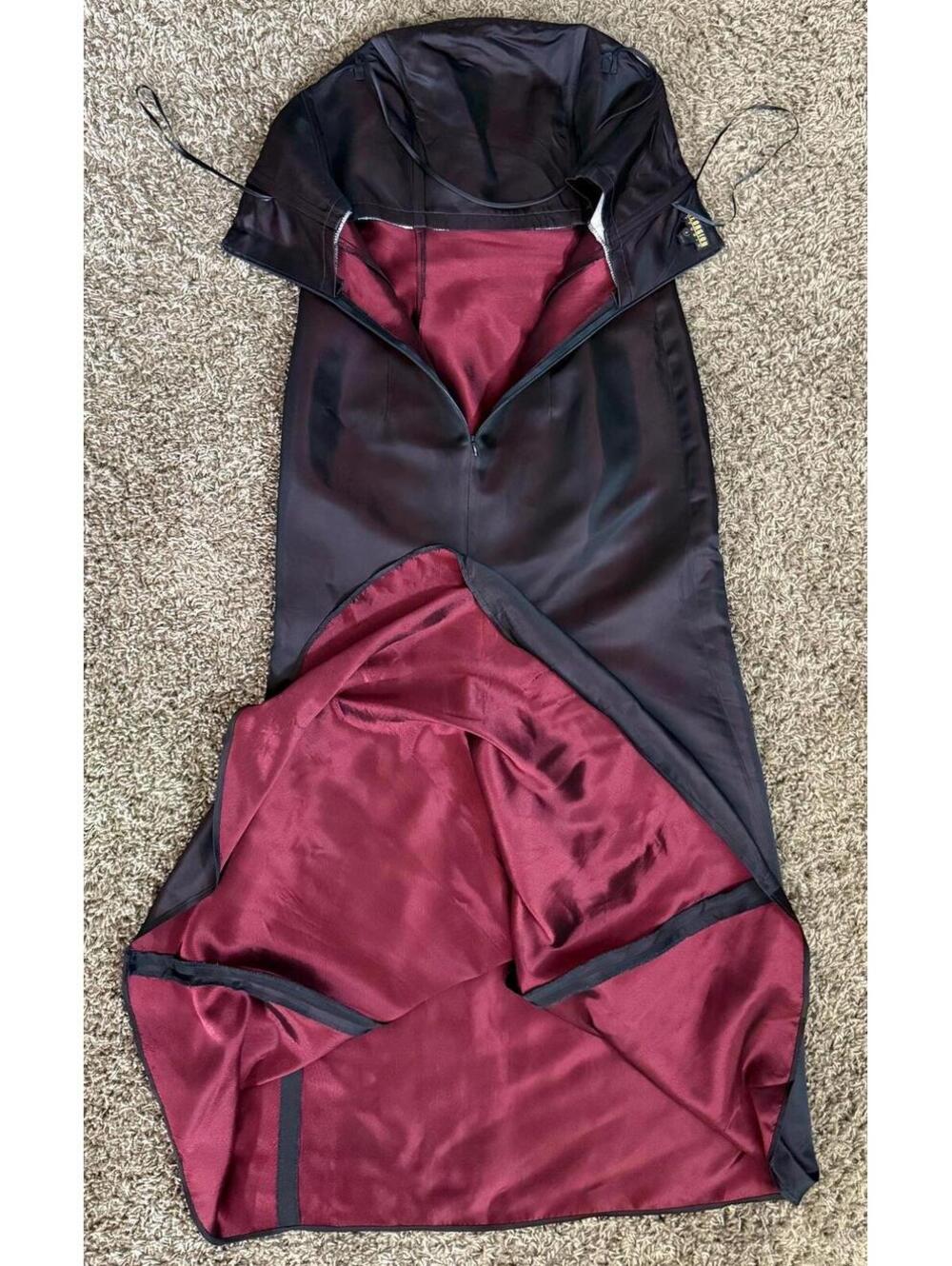 1990's Iridescent Black + Red Satin Gown by GEORGIOU Goth Goddess Sheath +Train - Picture 11 of 13